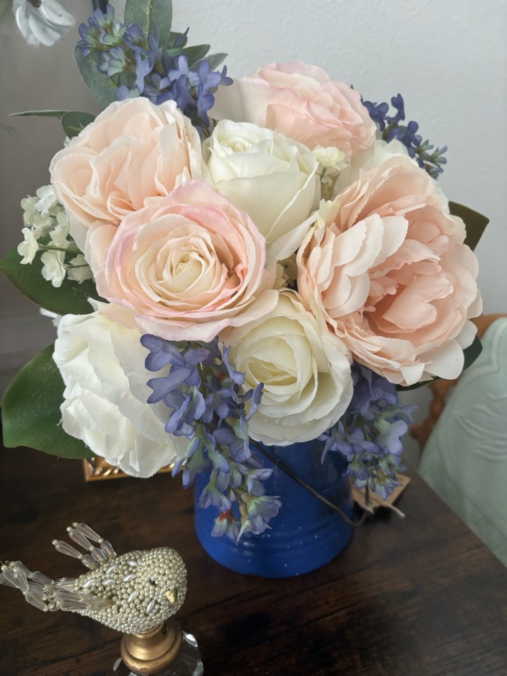 Hand Crafted Blush Pink White Faux Floral Bouquet Bird NOT INCLUDED Final Sale